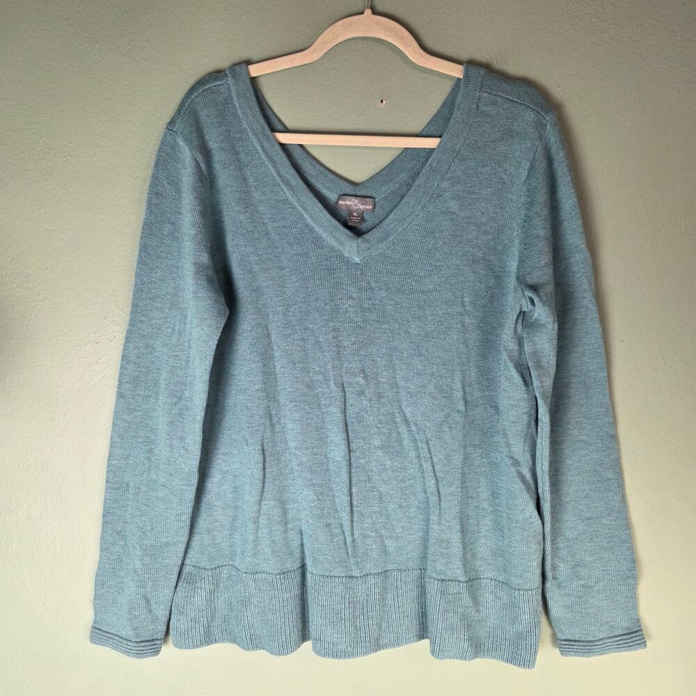 Market & Spruce Womens Chaya Textured Elbow Patch Double V Neck Pullover Sweater